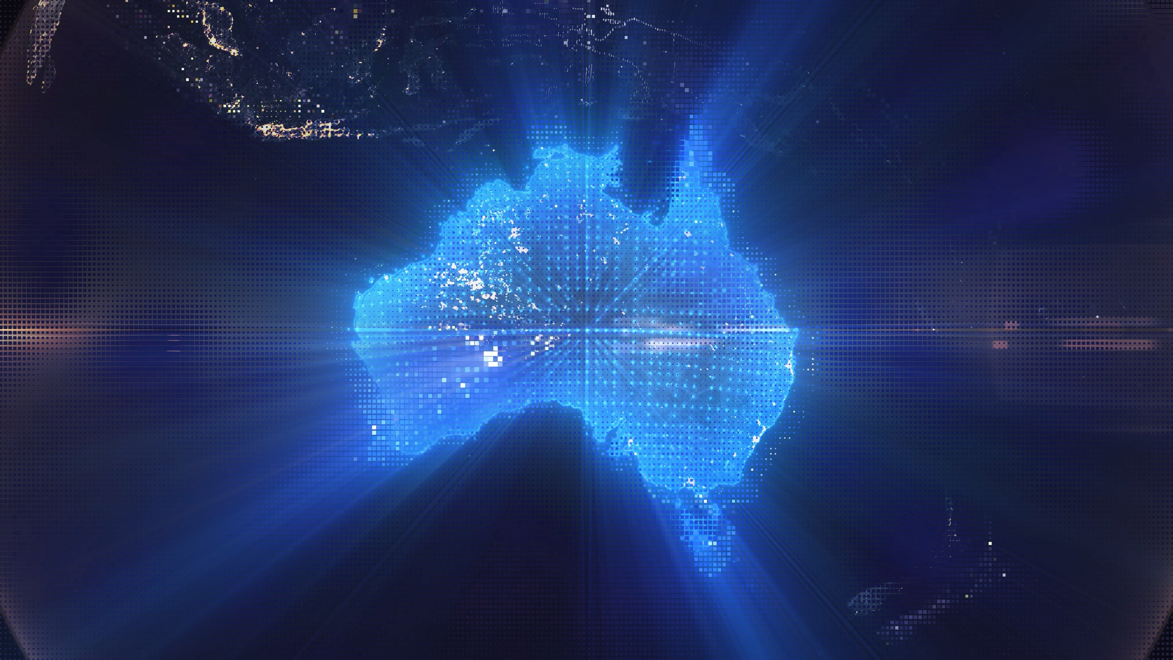 Australia - Digital Pixel Art Earth Night from Space Rotate and Zoom Shining Country Australia
