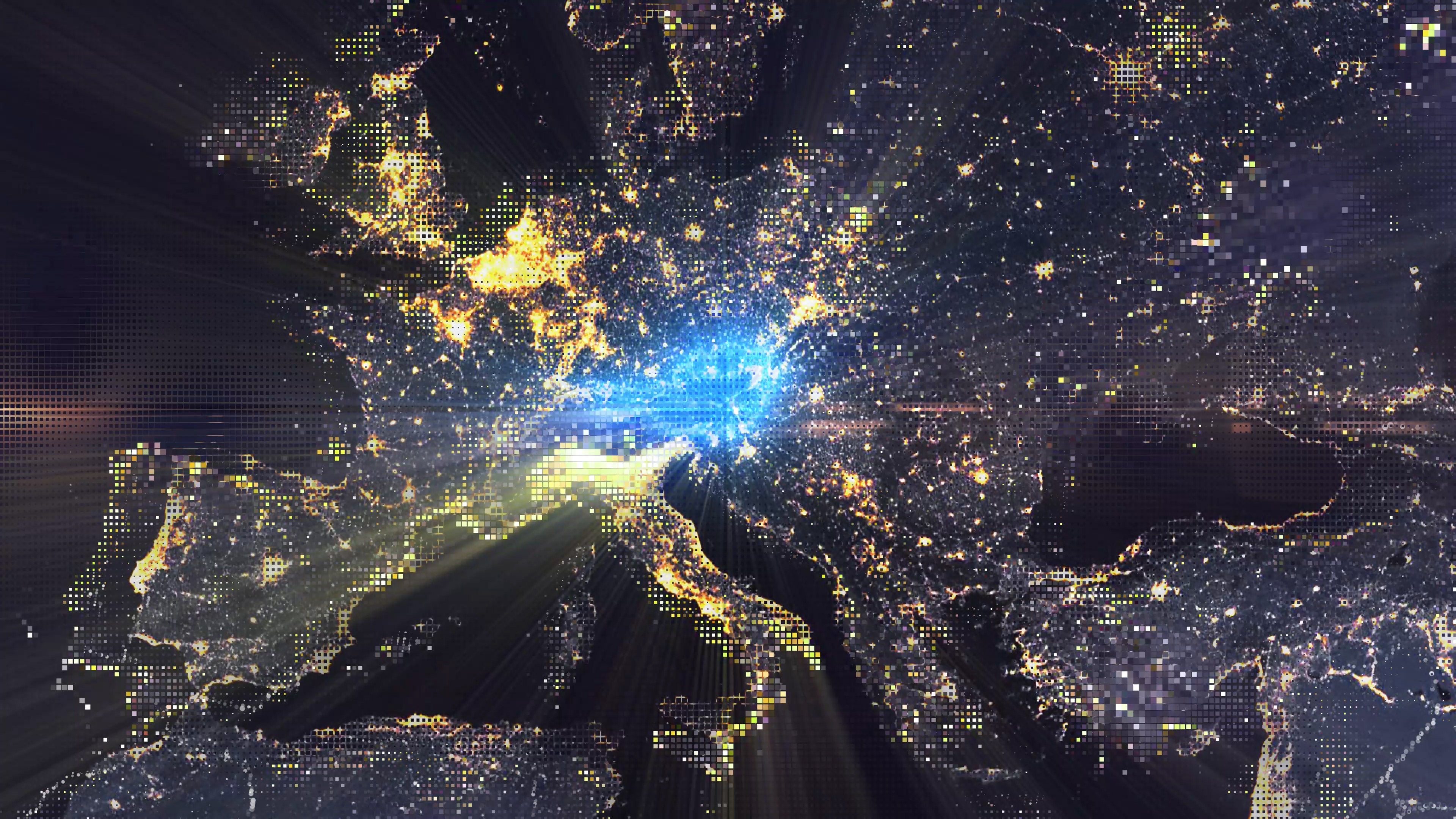 Austria - Digital Pixel Art Earth Night from Space Rotate and Zoom Shining Country Austria