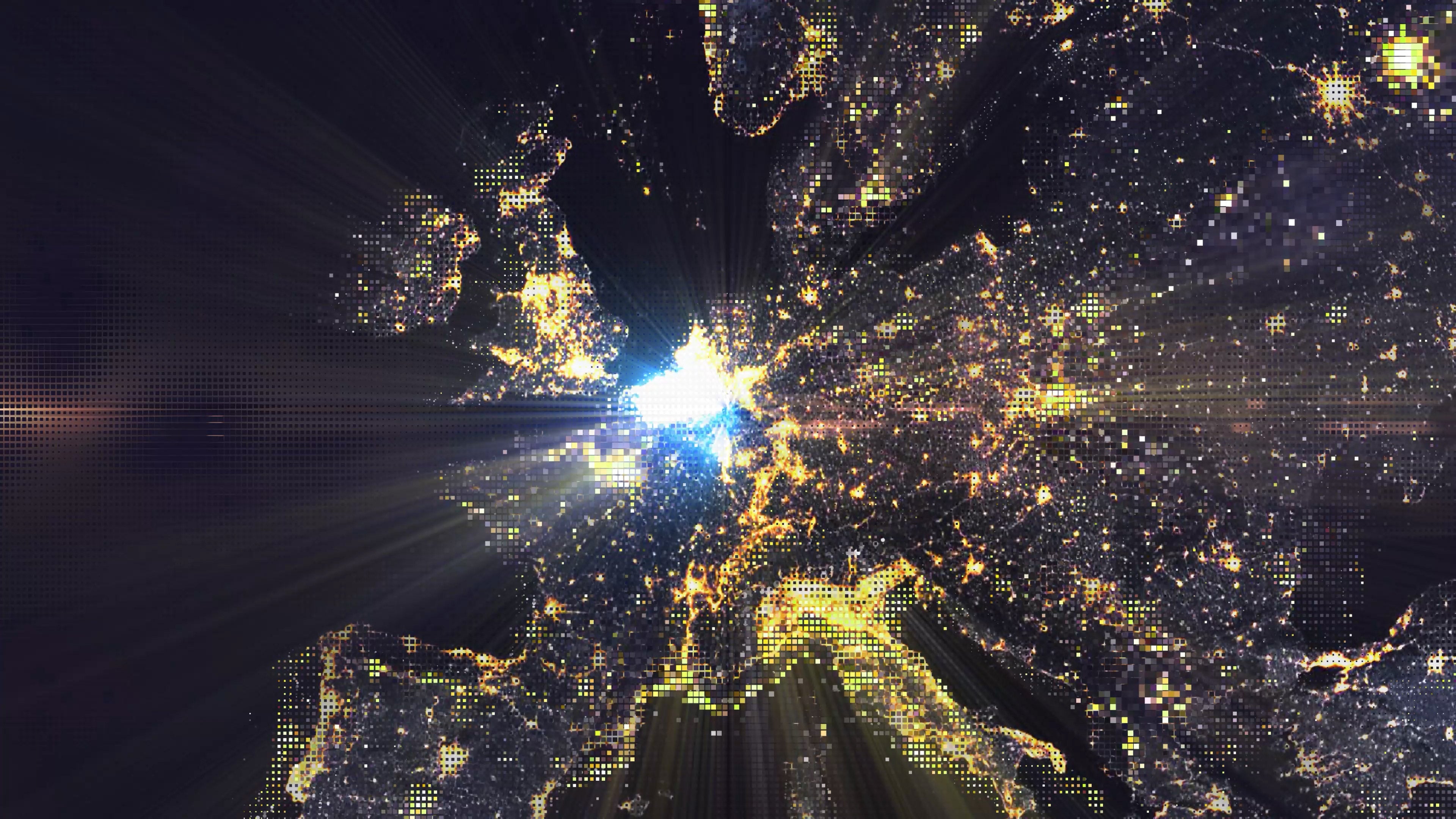 Belgium - Digital Pixel Art Earth Night from Space Rotate and Zoom Shining Country Belgium