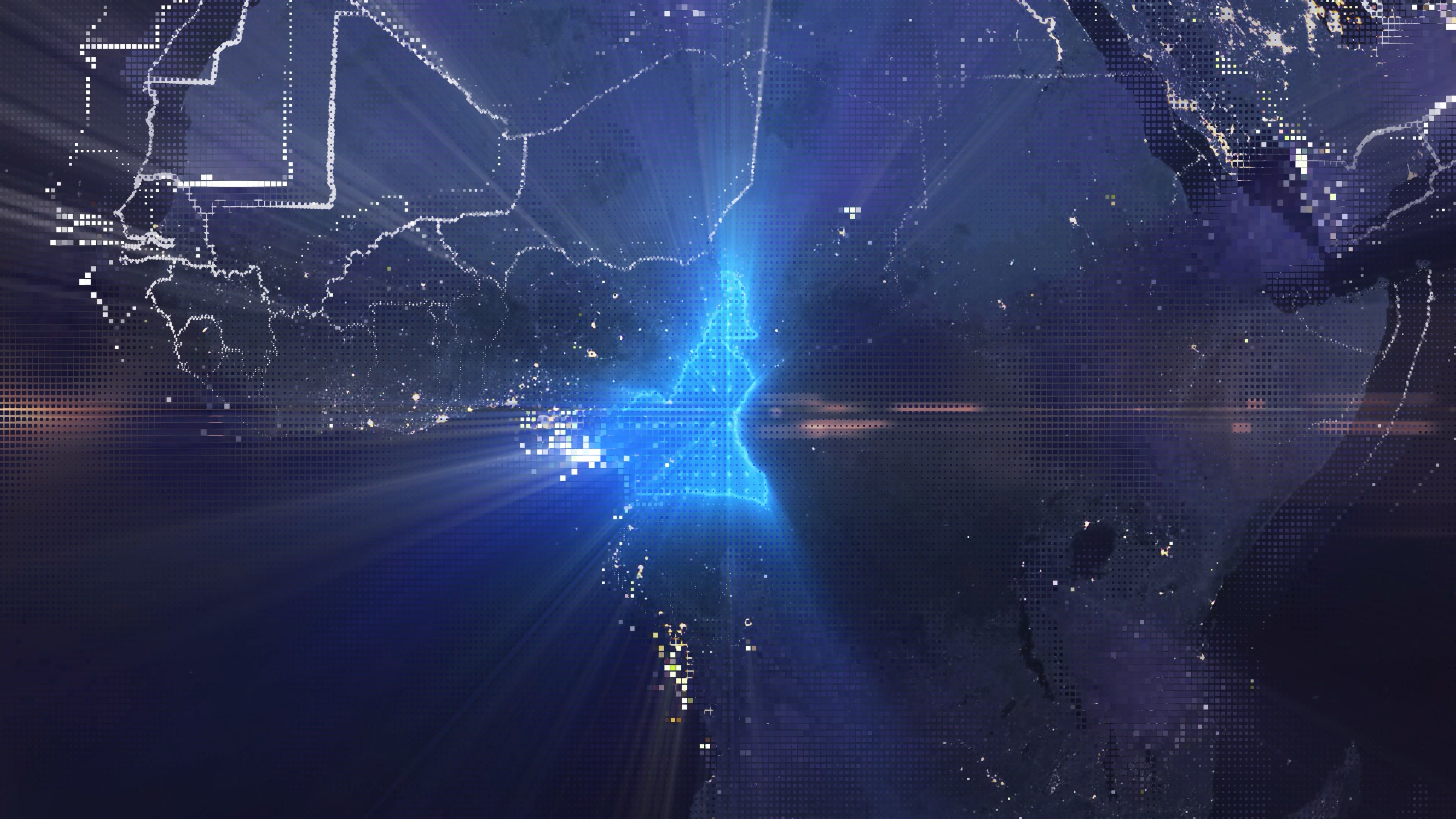 Cameroon - Digital Pixel Art Earth Night from Space Rotate and Zoom Shining Country Cameroon