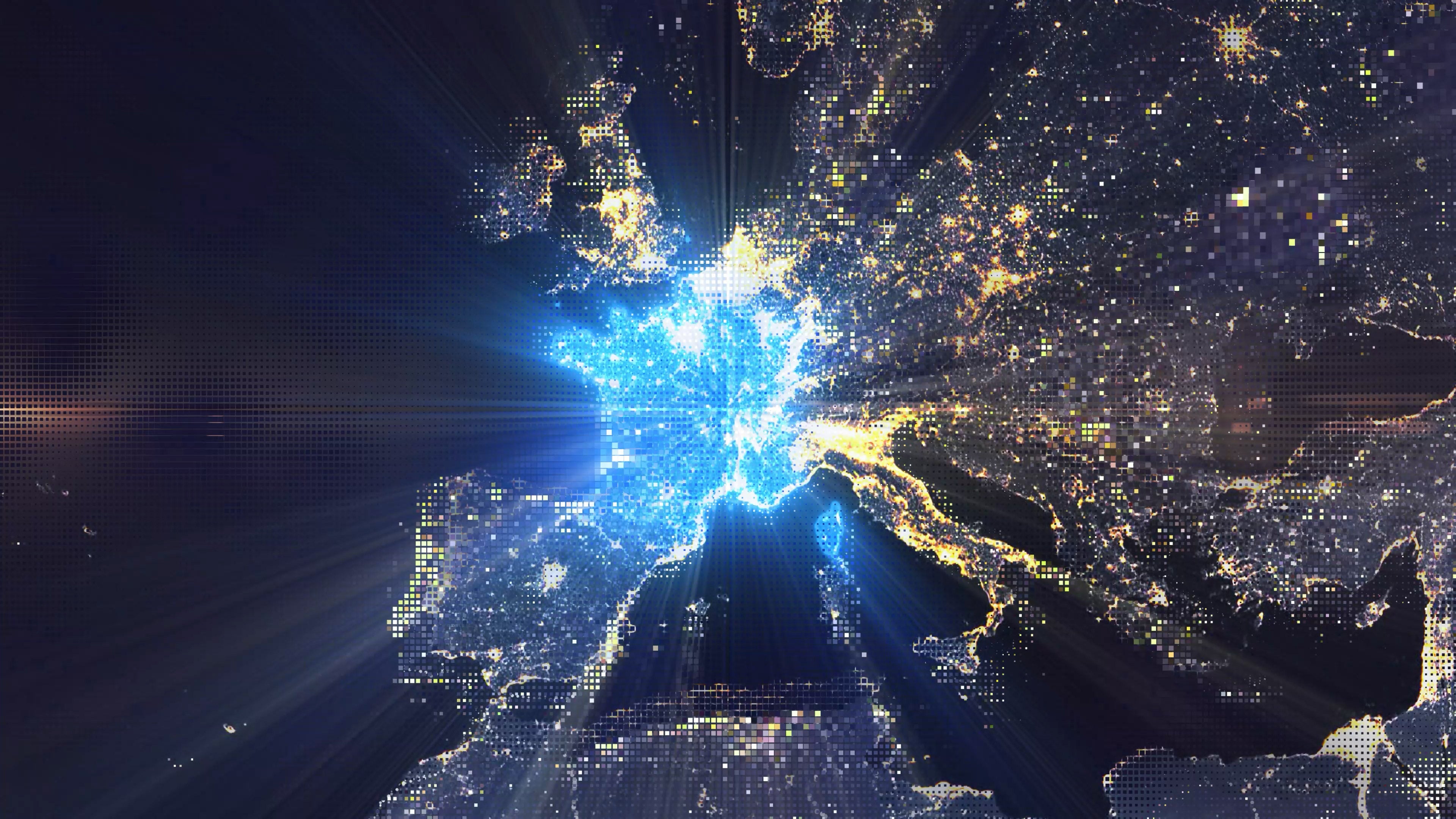 France - Digital Pixel Art Earth Night from Space Rotate and Zoom Shining Country France