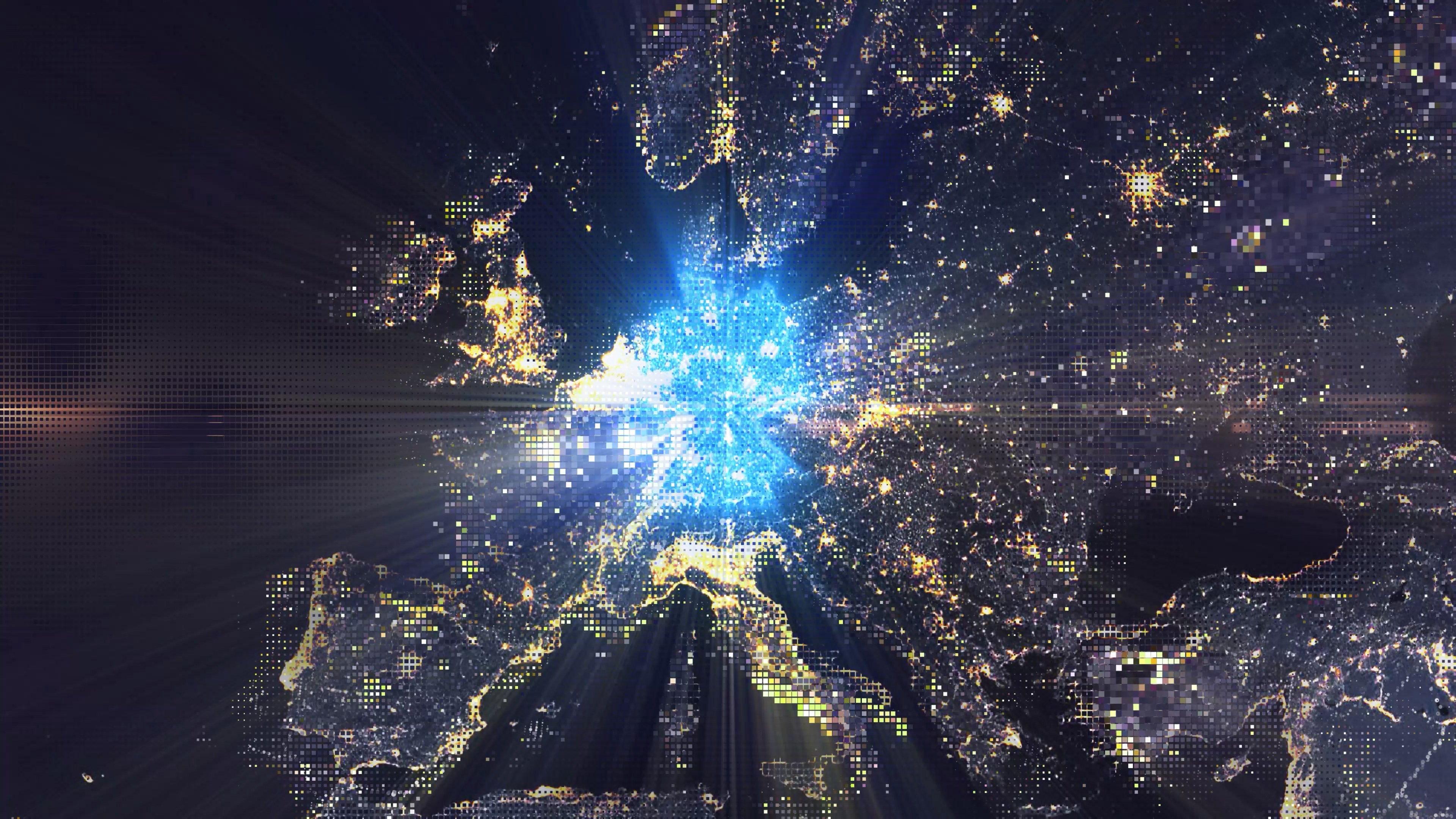Germany - Digital Pixel Art Earth Night from Space Rotate and Zoom Shining Country Germany