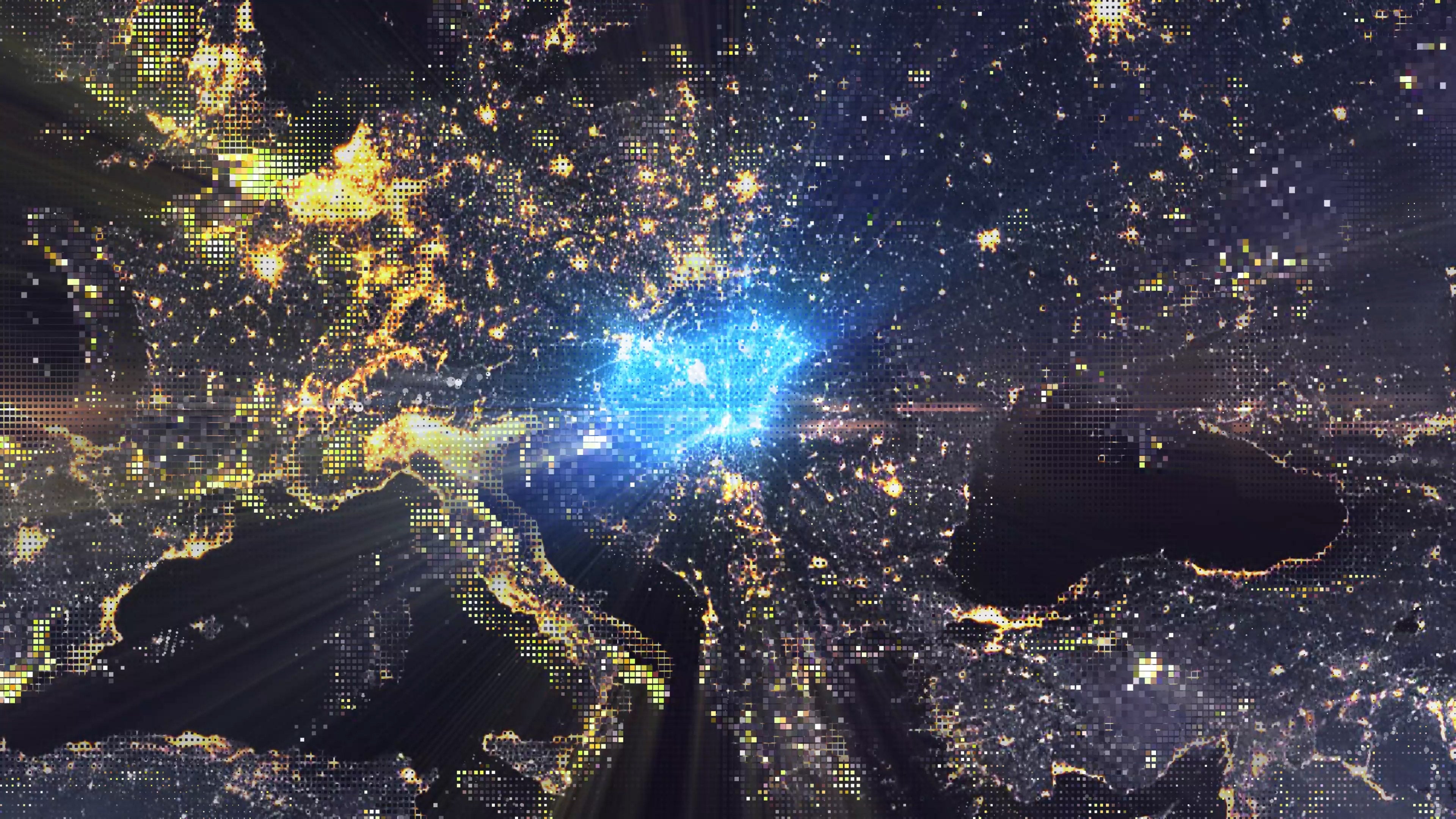 Hungary - Digital Pixel Art Earth Night from Space Rotate and Zoom Shining Country Hungary