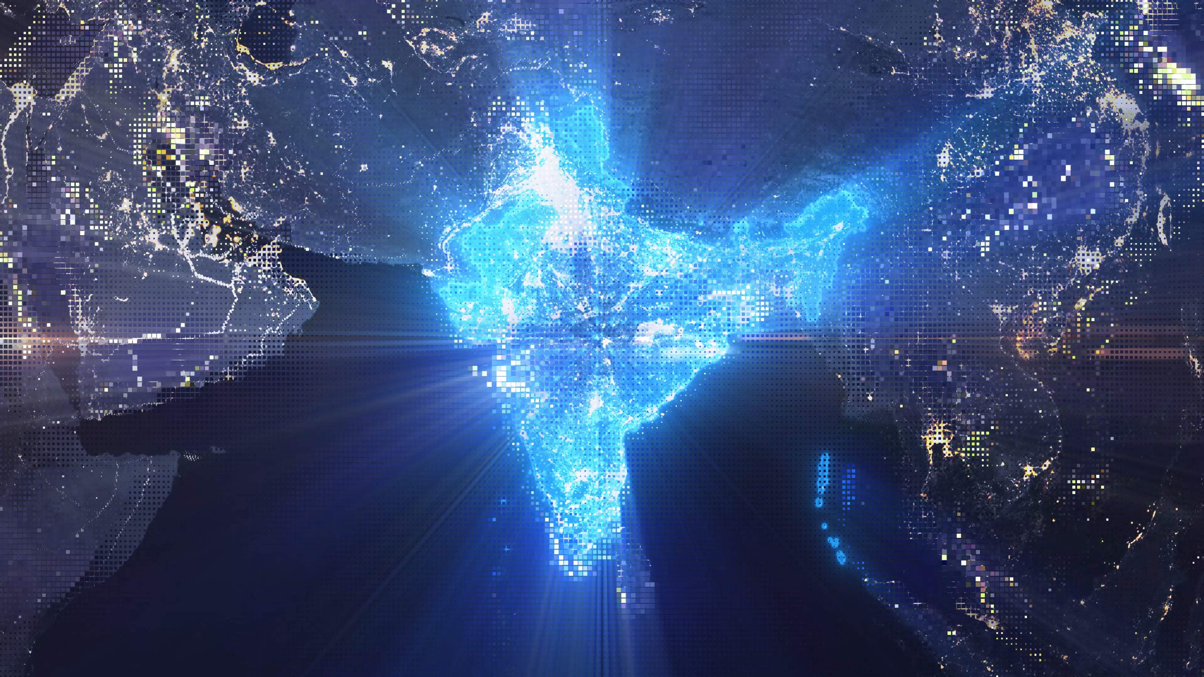 India - Digital Pixel Art Earth Night from Space Rotate and Zoom Shining Country India