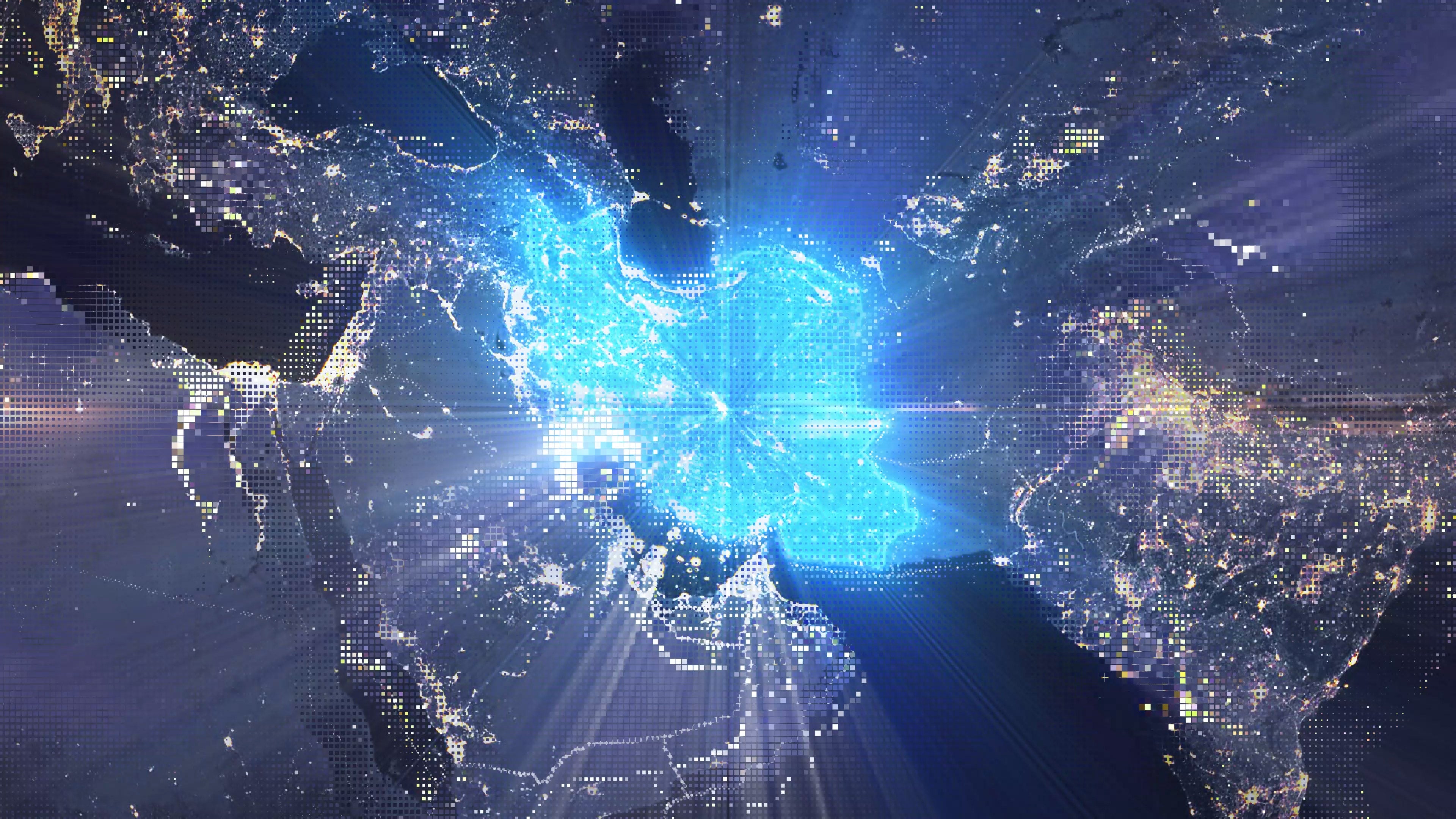 Iran - Digital Pixel Art Earth Night from Space Rotate and Zoom Shining Country Iran