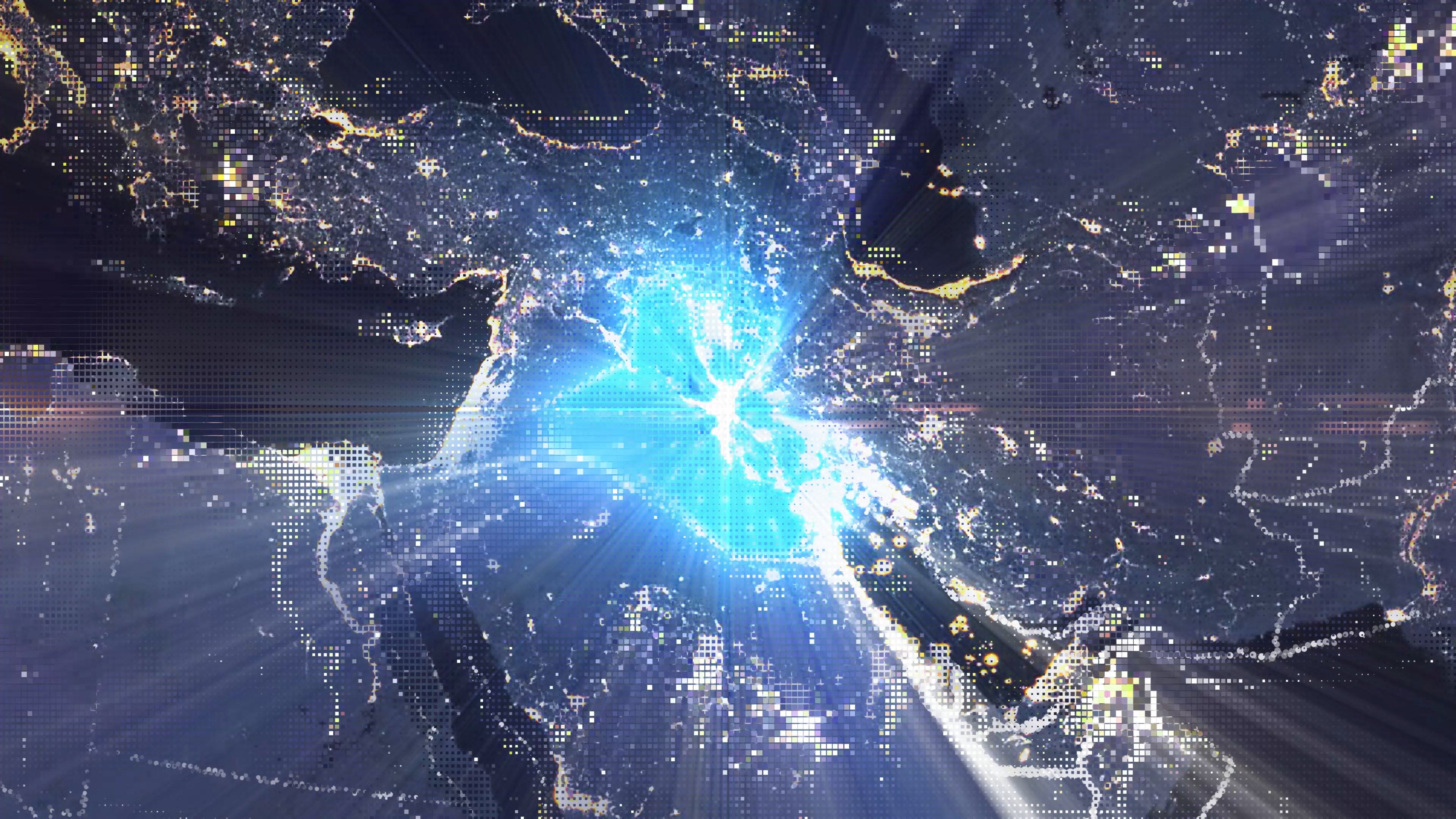 Iraq - Digital Pixel Art Earth Night from Space Rotate and Zoom Shining Country Iraq
