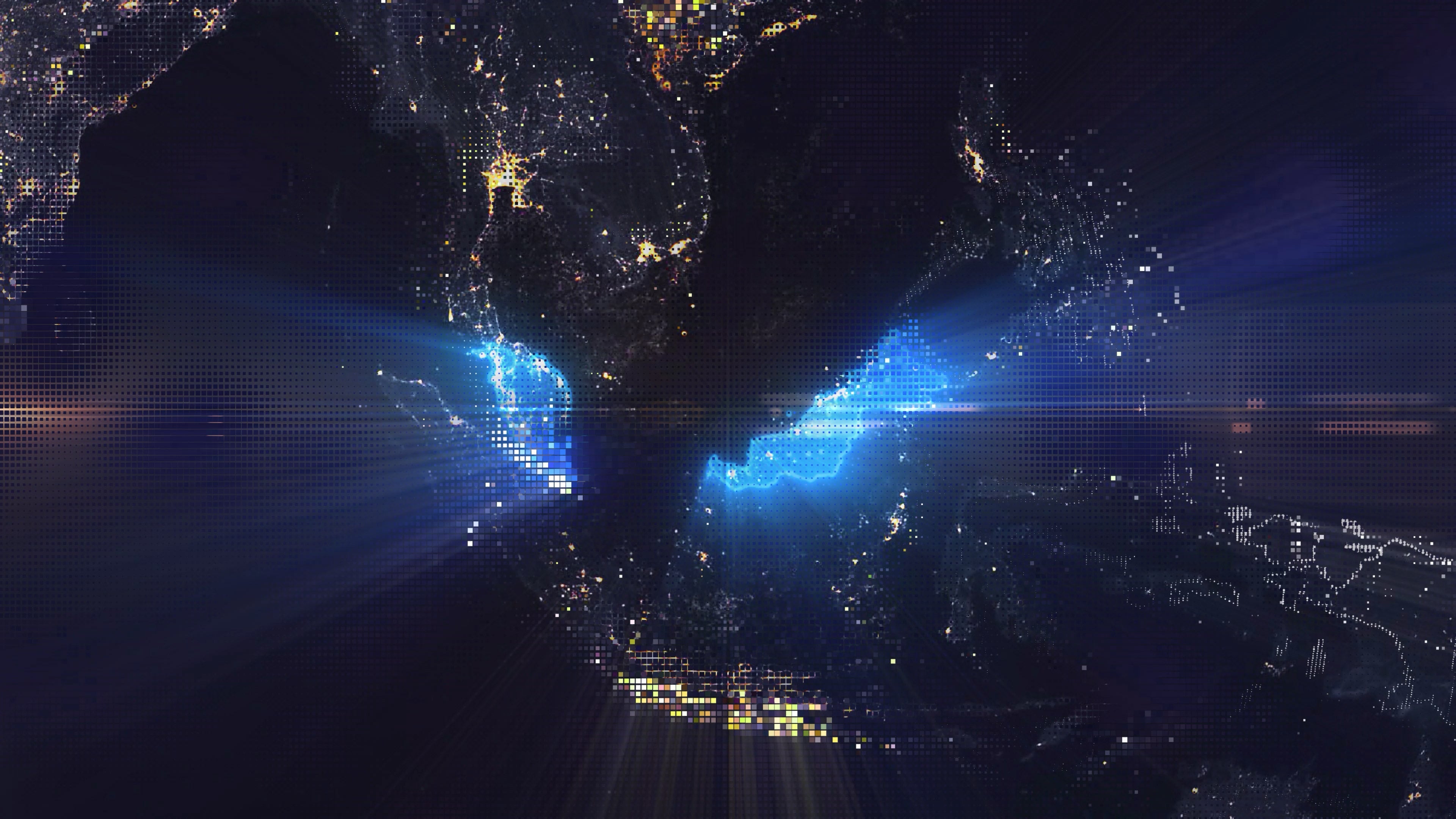 Malaysia - Digital Pixel Art Earth Night from Space Rotate and Zoom Shining Country Malaysia