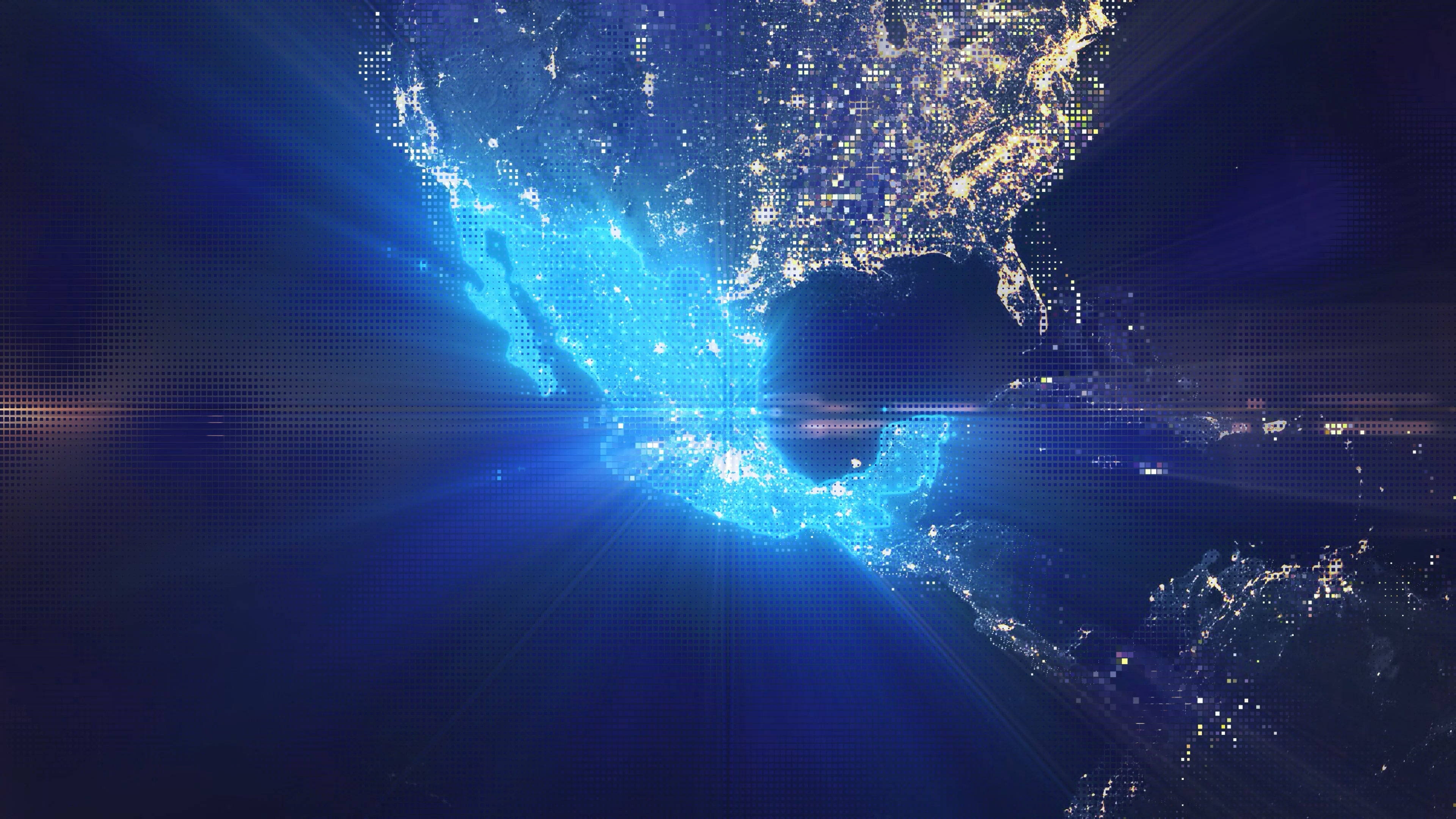 Mexico - Digital Pixel Art Earth Night from Space Rotate and Zoom Shining Country Mexico