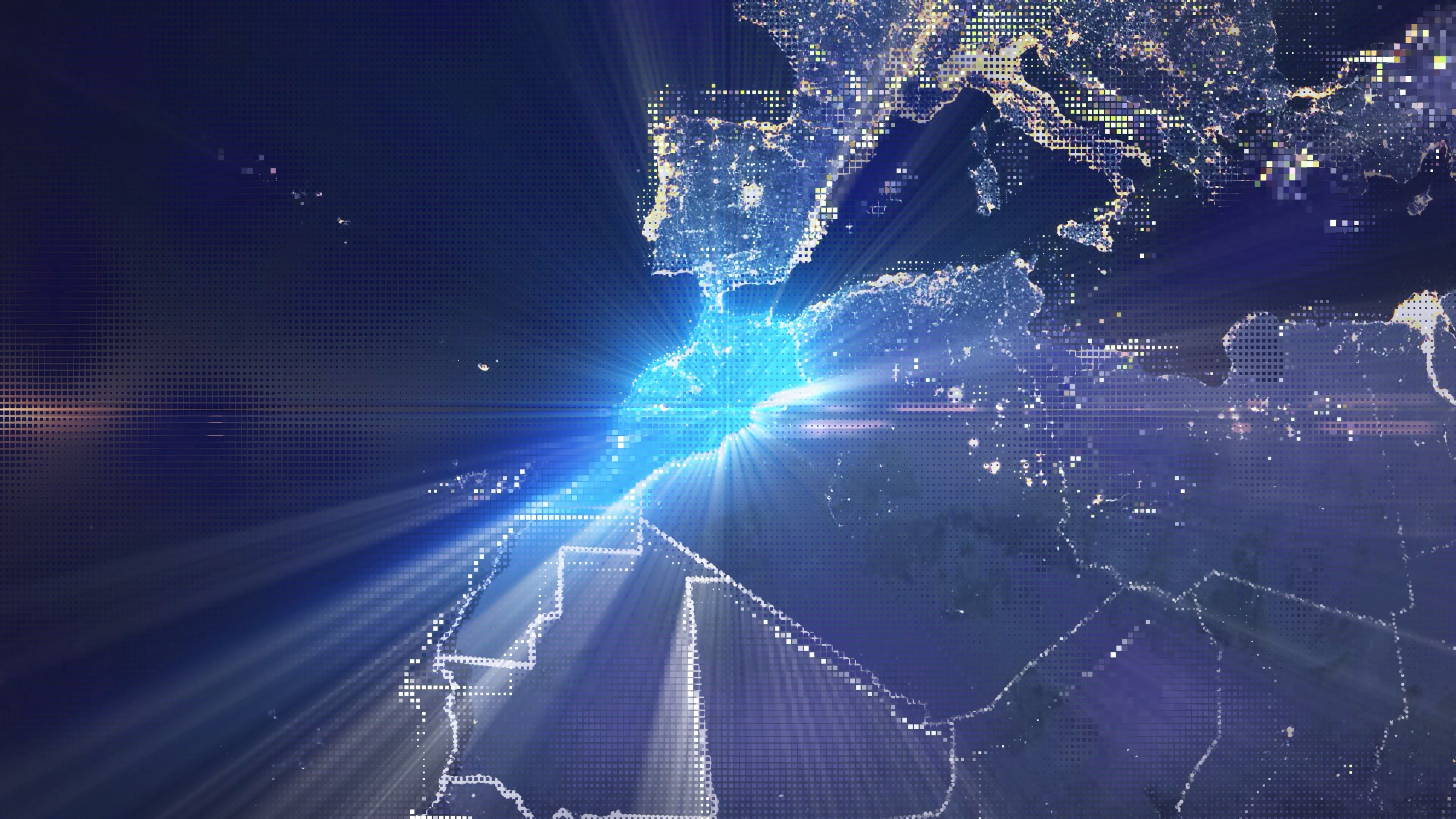 Morocco - Digital Pixel Art Earth Night from Space Rotate and Zoom Shining Country Morocco