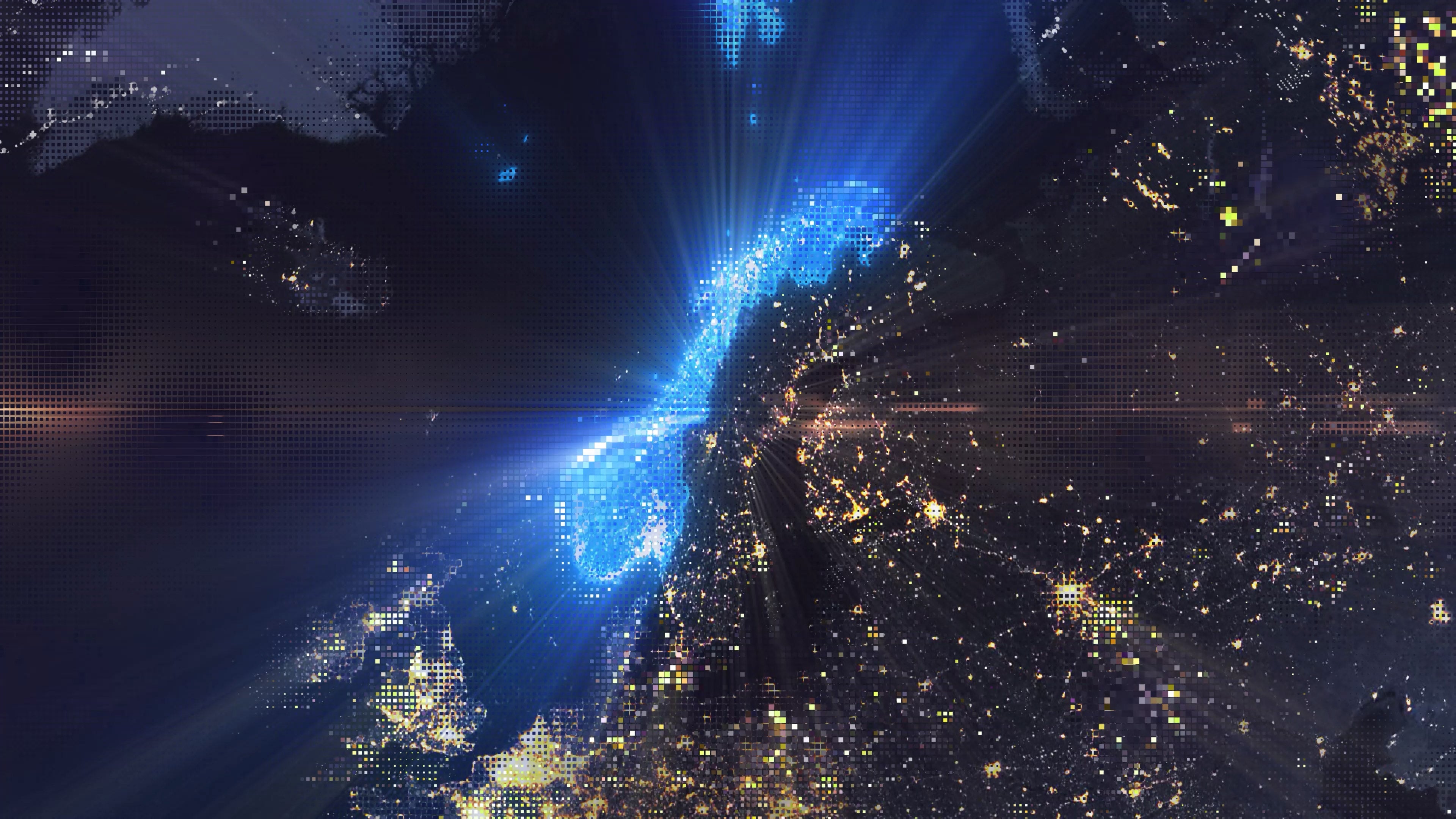 Norway - Digital Pixel Art Earth Night from Space Rotate and Zoom Shining Country Norway