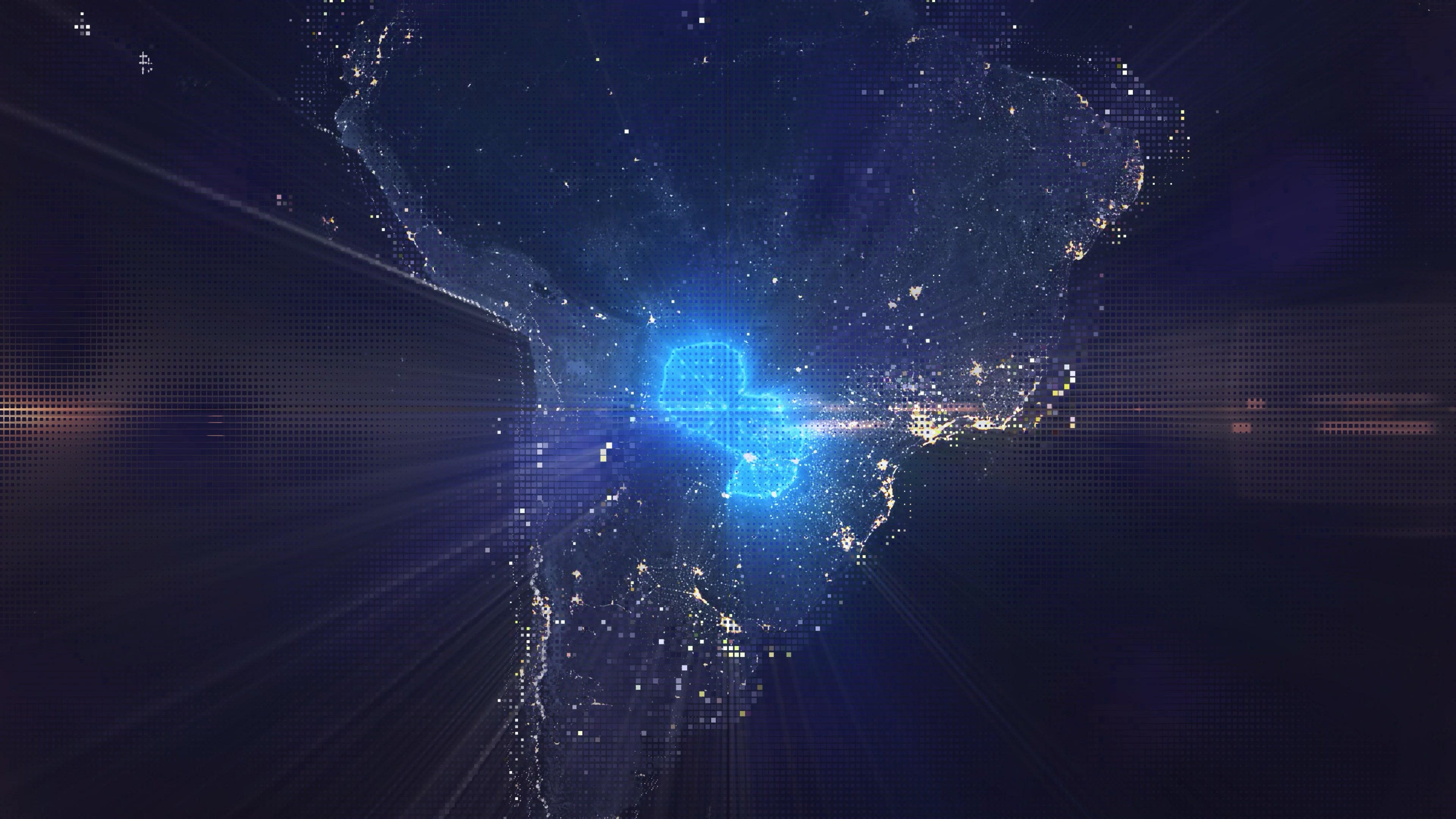 Paraguay - Digital Pixel Art Earth Night from Space Rotate and Zoom Shining Country Paraguay