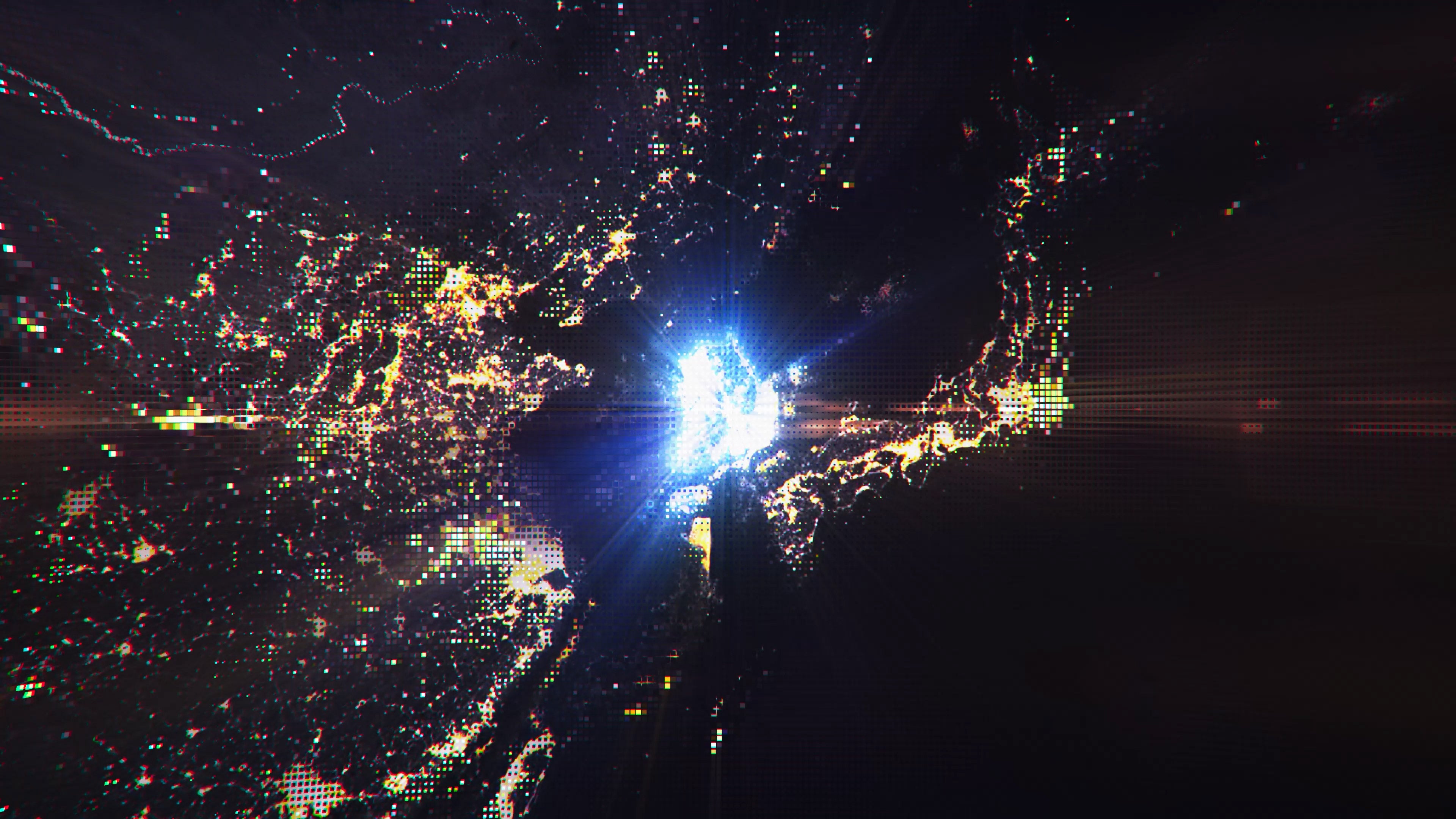 South Korea - Digital Pixel Art Earth Night from Space Rotate and Zoom Shining Country South Korea
