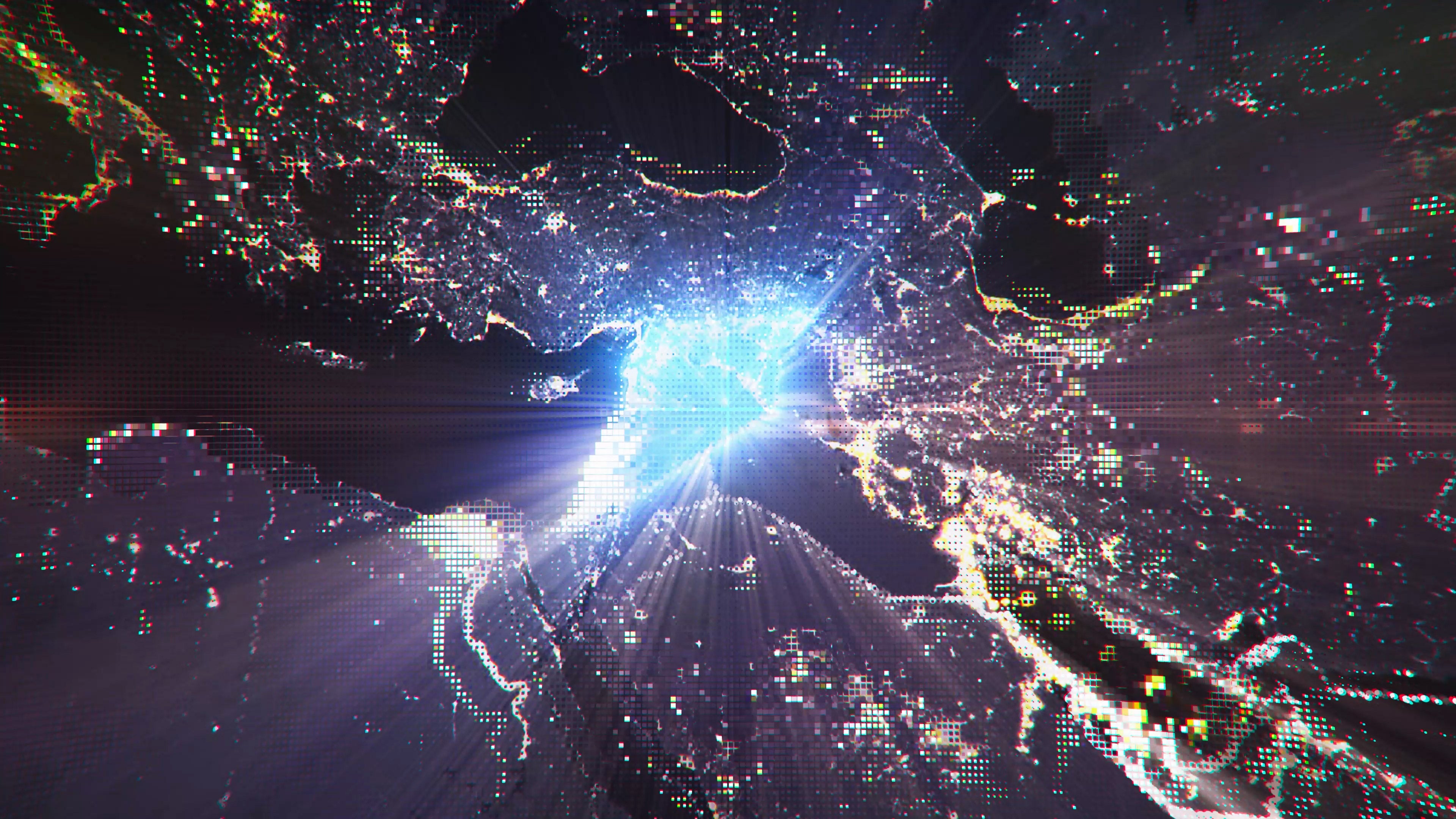 Syria - Digital Pixel Art Earth Night from Space Rotate and Zoom Shining Country Syria