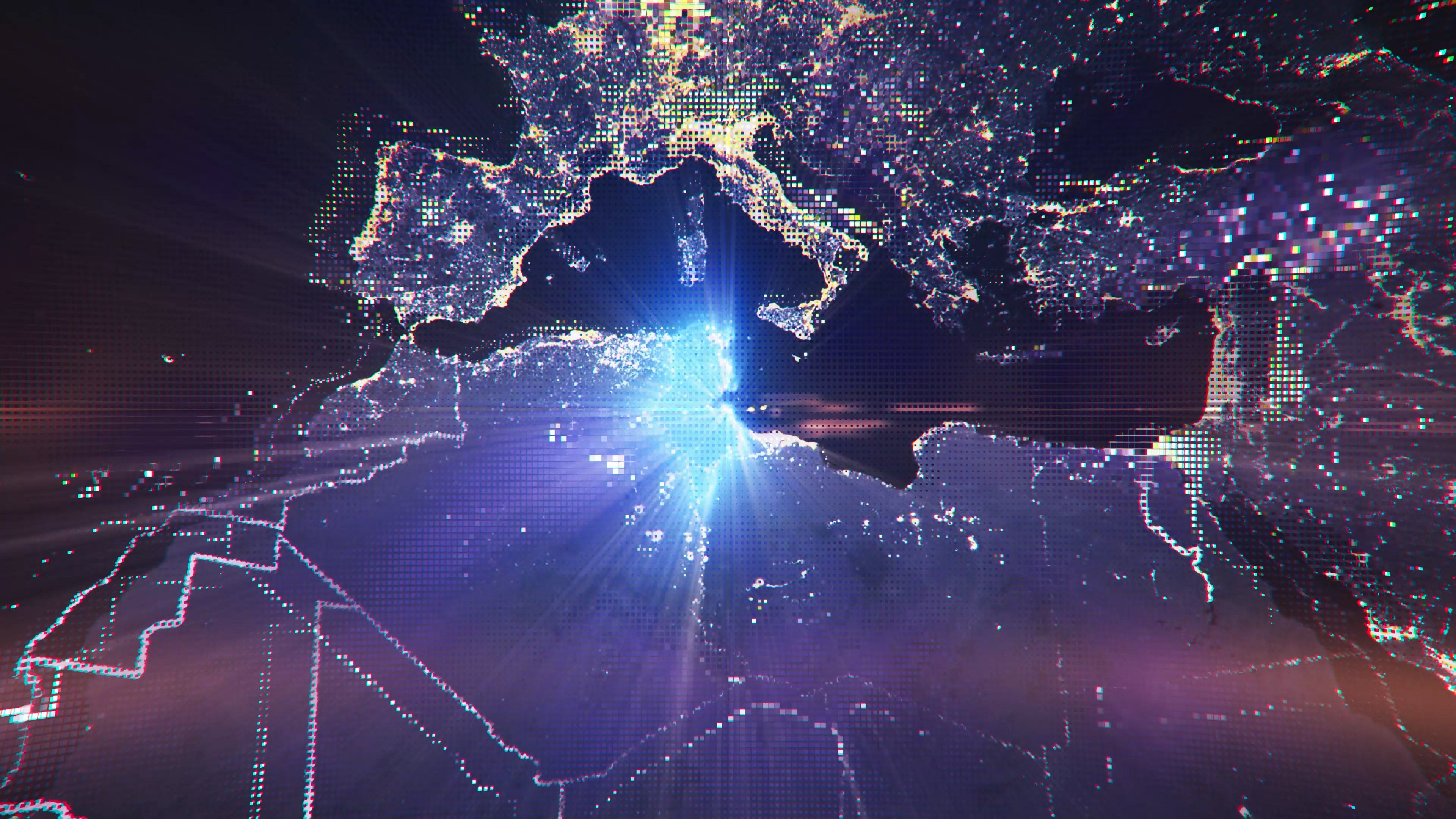 Tunusia - Digital Pixel Art Earth Night from Space Rotate and Zoom Shining Country Tunusia