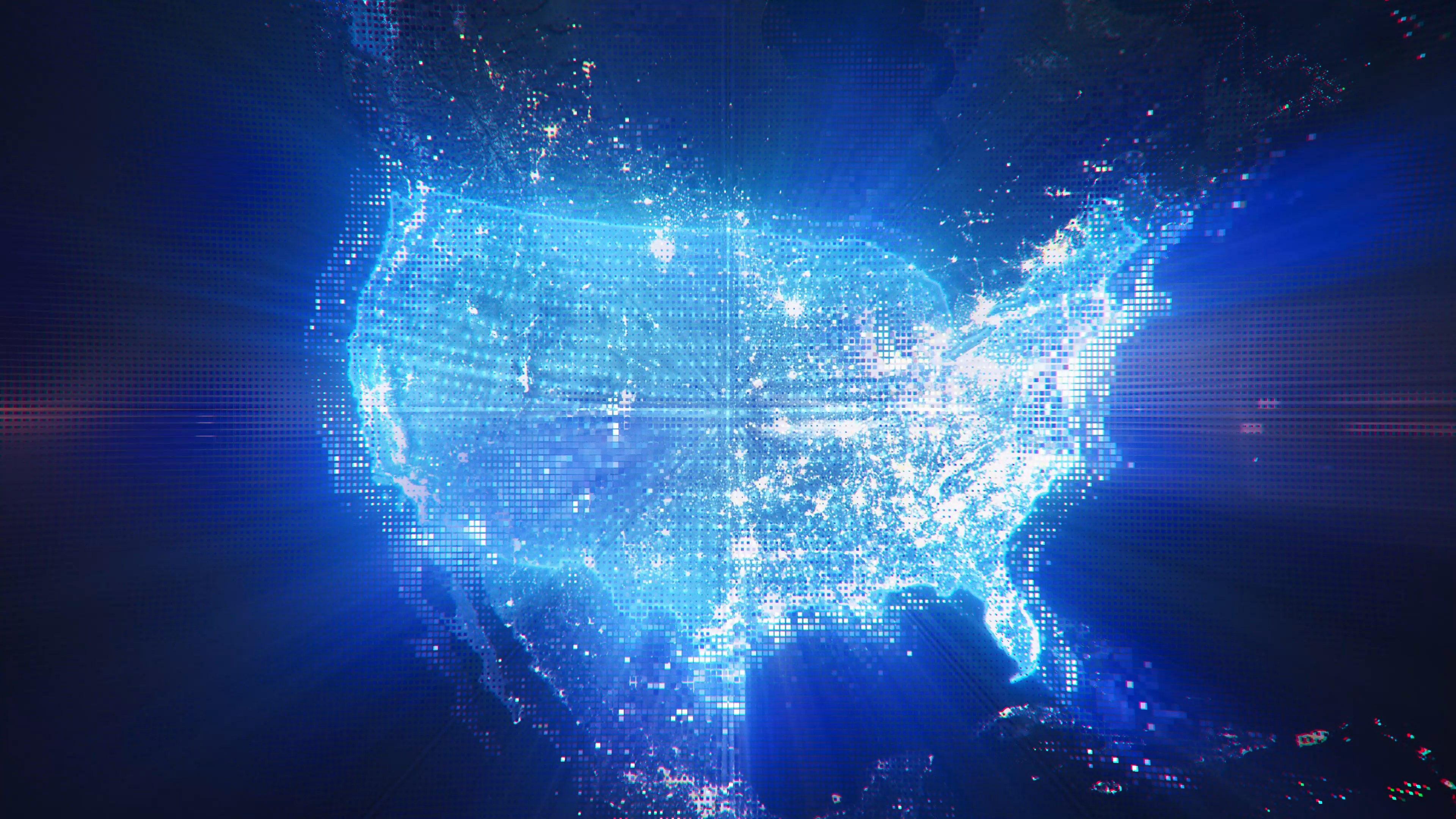 US - Digital Pixel Art Earth Night from Space Rotate and Zoom Shining Country United States